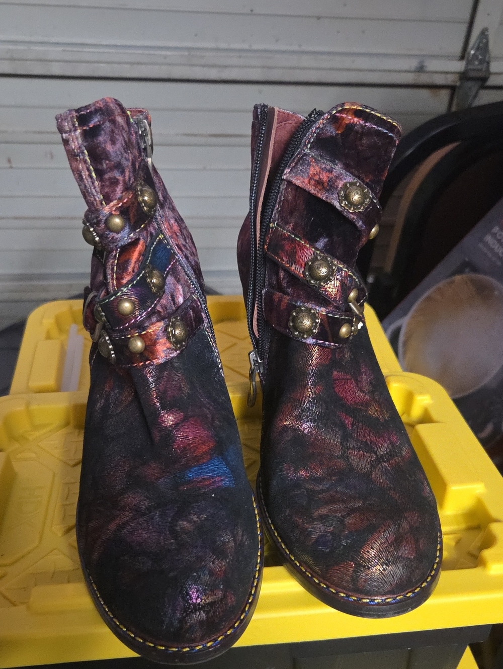 Spring Step Multicolor Velvet Ankle Booties with Decorative Straps